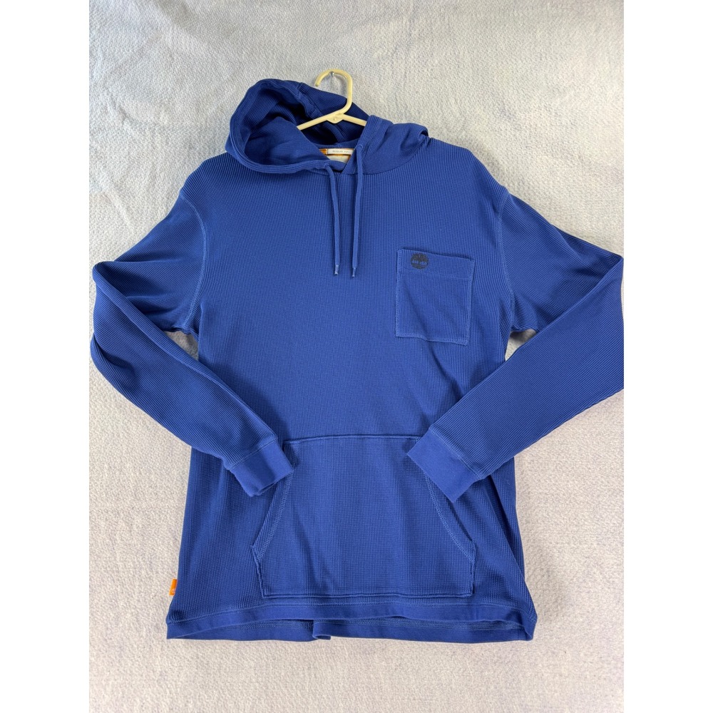 Timberland Mens Blue Waffle Knit Hoodie Regular Fit Chest Pocket Large